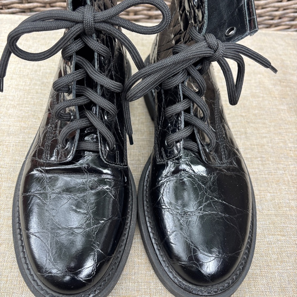 AGL Moreen Patent Leather Lace-Up Combat Boots